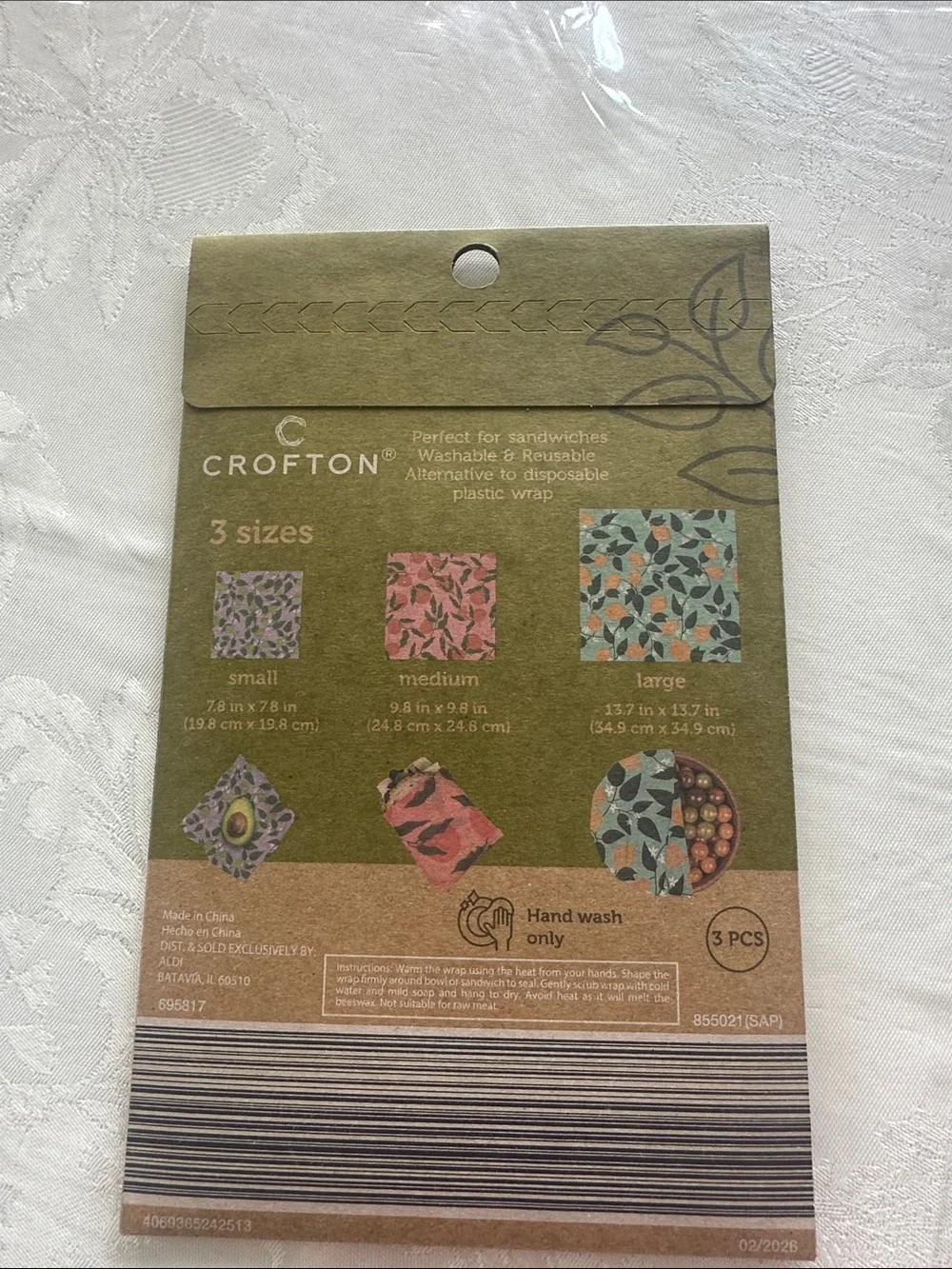 Crofton Beeswax Food Wraps - Olive Green, Yellow, Teal
